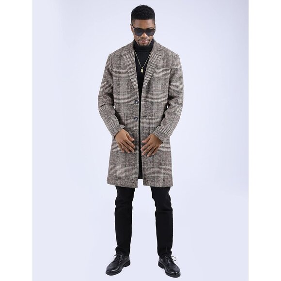 Men's Khaki Winter Single-Breasted Trench Coat with Notched Collar Pockets - Picture 8 of 9